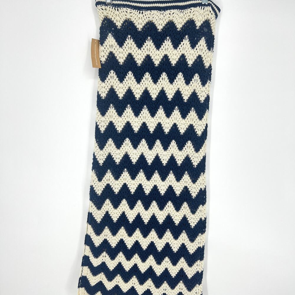 Kourt Womens Knit Navy Cream Chevron Design Maxi Skirt Swim Cover Up Size L NWT
